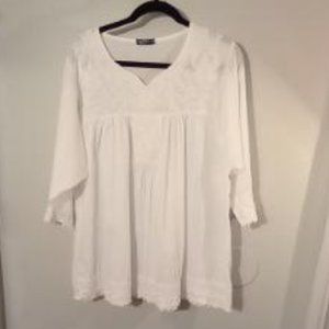 Boho White cotton long sleeves Loss fitting top